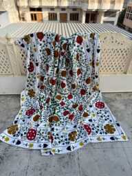 Boho Cotton Suzani Quilt - Handcrafted Ethnic Embroidery, Artisan Textile, Decorative Throw Blanket - thumbnail 1
