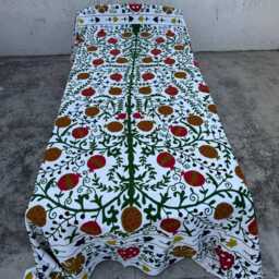 Boho Cotton Suzani Quilt - Handcrafted Ethnic Embroidery, Artisan Textile, Decorative Throw Blanket - thumbnail 2