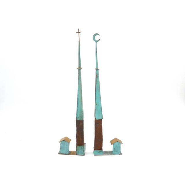 Wrought Iron Casita Sculpture, Patinated Bronze Accent - image 1
