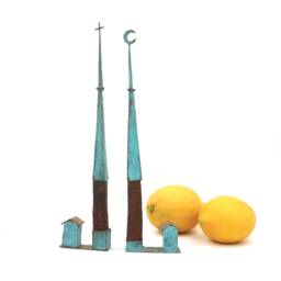 Wrought Iron Casita Sculpture, Patinated Bronze Accent - thumbnail 4
