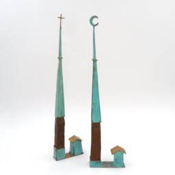 Wrought Iron Casita Sculpture, Patinated Bronze Accent - thumbnail 2
