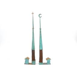 Wrought Iron Casita Sculpture, Patinated Bronze Accent