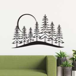 Pine Tree Forest Metal Wall Art, Rustic Cabin Decor, Unique Birthday Gift - thumbnail 1