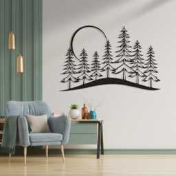 Pine Tree Forest Metal Wall Art, Rustic Cabin Decor, Unique Birthday Gift - thumbnail 2