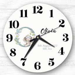 Baby Floral Watercolour Animal Alphabet Letter O Gift Personalised Clock - thumbnail 1