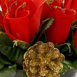 Red Roses & Gold Cones Pot Christmas Grave/Table Centerpiece - thumbnail 3