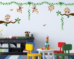 Monkey Jungle Tree Vine Forest Wall Decal Safari Birds Sticker Nursery Kids Room Decor Tropical Banana Set #3018 - thumbnail 1