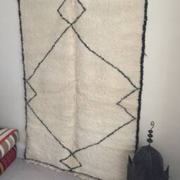 Beni Ourain Rug - Moroccan Handwoven Rug, Pure Wool, Ivory With Black Marks/160 X 220 cm 5.24 7.21 Ft Code 021 - thumbnail 2