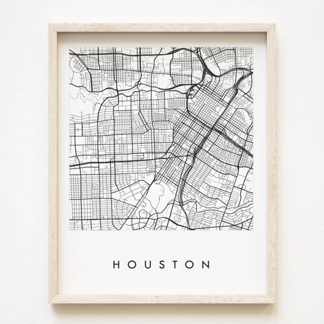 Houston Map Street Texas City Drawing Black & White - Art Print University Graduation Wedding Anniversary Realtor Gift Wall - image 1