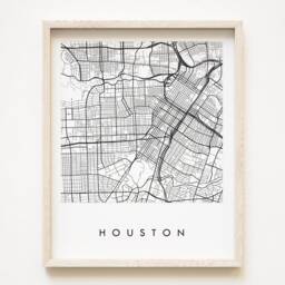 Houston Map Street Texas City Drawing Black & White - Art Print University Graduation Wedding Anniversary Realtor Gift Wall - thumbnail 1