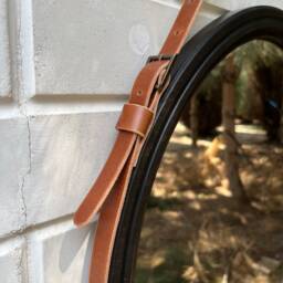 Black Frame Round Mirror With Leather Strap, Bathroom Wall Decor, Large Wooden Mirror, Leather For Hallway - thumbnail 2