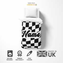 Personalised Name Colour Retro Vans Checked Novelty Custom Made Single Size Bed Duvet Cover + Pillowcase Option Set His Her Decoration - thumbnail 2