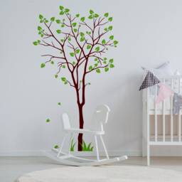 Tree Sticker Decal - Wall Birch Art Vinyl Nursery Stickers Nature Botanical Trees Decals Forest Decor Natural Big Leaf Peel & Stick - thumbnail 4