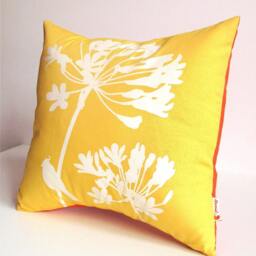 Yellow Cardinal On Agapanthus-Mini 10.5 Inches Square Pillow - thumbnail 3