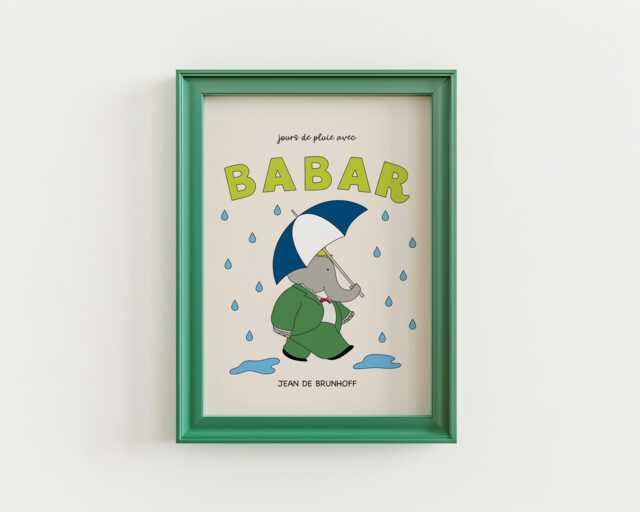 Babar The Elephant in The Rain Print, Babar, Nursery Kids Bedroom, Girl, Boy, Playroom Wall Art, Unframed, A1/A2/A3/A4/A5 - image 1