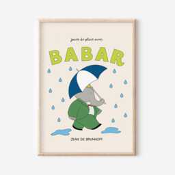 Babar The Elephant in The Rain Print, Babar, Nursery Kids Bedroom, Girl, Boy, Playroom Wall Art, Unframed, A1/A2/A3/A4/A5 - thumbnail 2