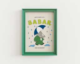 Babar The Elephant in The Rain Print, Babar, Nursery Kids Bedroom, Girl, Boy, Playroom Wall Art, Unframed, A1/A2/A3/A4/A5 - thumbnail 1