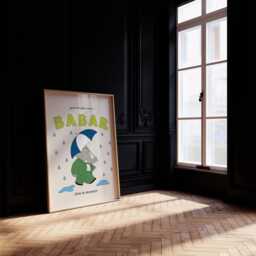 Babar The Elephant in The Rain Print, Babar, Nursery Kids Bedroom, Girl, Boy, Playroom Wall Art, Unframed, A1/A2/A3/A4/A5 - thumbnail 3
