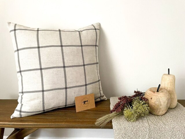 Clara - Charcoal Check Linen Modern Farmhouse Cushion Covers - image 1