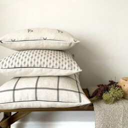 Clara - Charcoal Check Linen Modern Farmhouse Cushion Covers - thumbnail 2