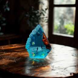 Ocean Divers Resin With Manta Rays Lamp - Handmade Deep Sea Night Light & Coral Reef, Underwater Diorama Decor, Nautical Gift For Him Or Her - thumbnail 2