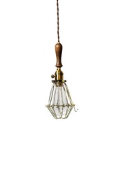 Antique Style Wood Handled Turnkey Switch Trouble Light Pendant - Open/Close Antique Brass Cage Brown Stained Handle Vintage - thumbnail 3