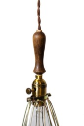 Antique Style Wood Handled Turnkey Switch Trouble Light Pendant - Open/Close Antique Brass Cage Brown Stained Handle Vintage - thumbnail 2