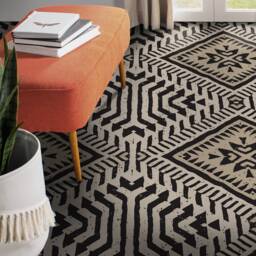 African Textile Pattern Vinyl Flooring, Beige Flooring Linoleum, Black Waterproof Material, Geometric Living Room Decoration, Pet Friendly - thumbnail 2