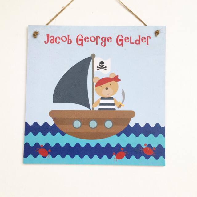 Personalised Pirate Plaque, Nursery, Boy's Name Sign, Bedroom Theme, Wall Art, Room Sign - image 1