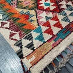 Multicolour Runner Rug, Handmade Artisan Afghan Turkish Scandinavian Navajo Bohemian Flatweave Wool Kilim Rug 194x61 cm - thumbnail 2