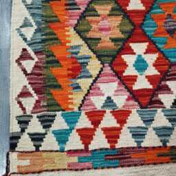 Multicolour Runner Rug, Handmade Artisan Afghan Turkish Scandinavian Navajo Bohemian Flatweave Wool Kilim Rug 194x61 cm - thumbnail 4