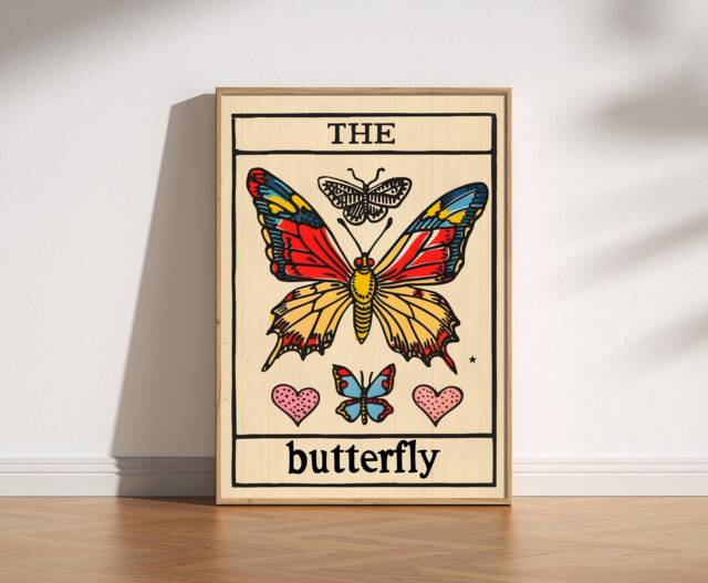 The Butterfly Tarot Card Print, Mystical Celestial Nature Art, Fun Alternative Card, Vintage Style Illustration, Home Spiritual Poster - image 1