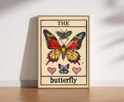 The Butterfly Tarot Card Print, Mystical Celestial Nature Art, Fun Alternative Card, Vintage Style Illustration, Home Spiritual Poster - thumbnail 1