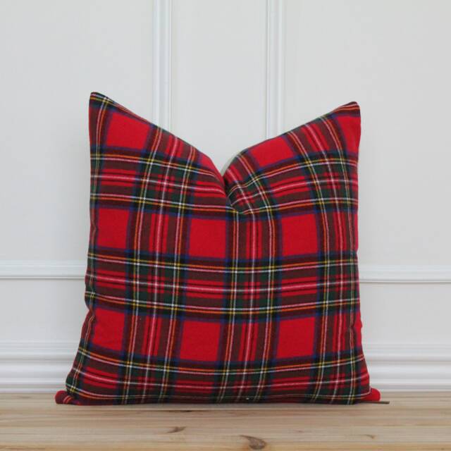 Red Plaid Pillow Cover Handmade Throw Designer Covers Farmhouse 20 X 16 26 -- Hunter - image 1