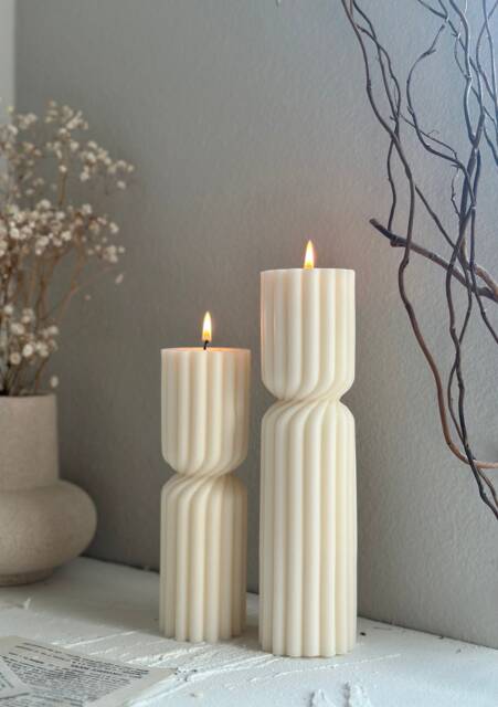 Tall Ribbed Pillar Candle Undyed Soy Wax Sculptural Candle - image 1