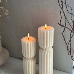 Tall Ribbed Pillar Candle Undyed Soy Wax Sculptural Candle - thumbnail 2