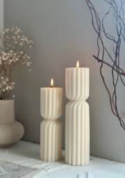 Tall Ribbed Pillar Candle Undyed Soy Wax Sculptural Candle - thumbnail 1