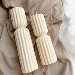 Tall Ribbed Pillar Candle Undyed Soy Wax Sculptural Candle - thumbnail 3