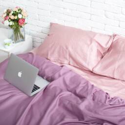 Cotton Sateen Duvet Cover Set in Dusty Pink & Violet. Cover + 2 Pillowcases. Twin Full Queen King Single Kingsingle Double Custom - thumbnail 3