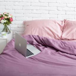 Cotton Sateen Duvet Cover Set in Dusty Pink & Violet. Cover + 2 Pillowcases. Twin Full Queen King Single Kingsingle Double Custom