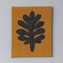 Dark Oak Leaf On Mustard Canvas - Minimalist Botanical Wall Art - thumbnail 2