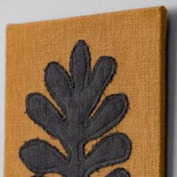 Dark Oak Leaf On Mustard Canvas - Minimalist Botanical Wall Art - thumbnail 3