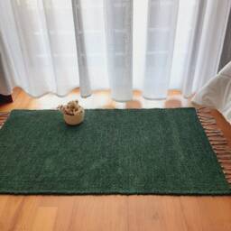 Small Dark Green Soft Rug/Handmade Cotton Bedside Bathroom Kitchen Washable Room Bath Mat - thumbnail 2
