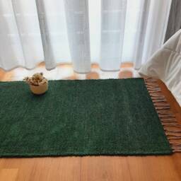 Small Dark Green Soft Rug/Handmade Cotton Bedside Bathroom Kitchen Washable Room Bath Mat - thumbnail 1