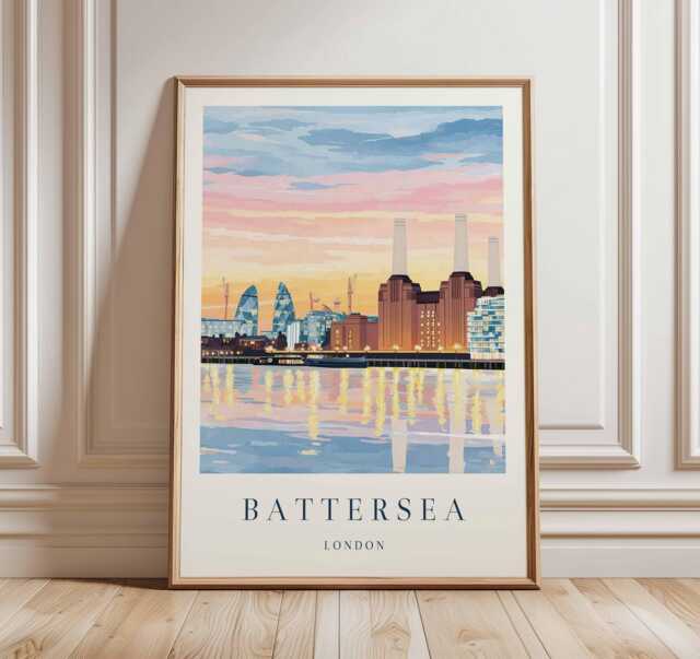 Battersea Power Station Print London Travel Poster, UK City Wall Art - image 1