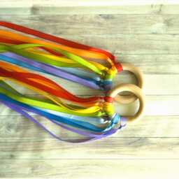 Waldorf Rainbow Ribbon Toy Beech Wood Sensory Hand Kite - thumbnail 4