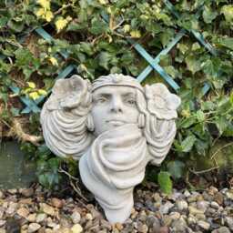 Concrete Lady Head Wall Hanging Planter, Flower Hair Sculpture, Garden Art Decor, Dgs Statues - thumbnail 3