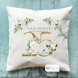 Personalised Golden Wedding Anniversary Gift Silver 25Th 50Th 1St 40Th 10Th Ruby Diamond Pearl Gold Floral Home Linen Style Cushion - thumbnail 2