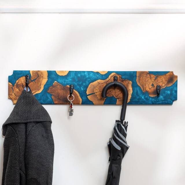 Epoxy Olive Wood Coat Rack, Resin Entryway Organizer, Housewarming Gifts - image 1