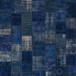 Handmade Navy Blue Patchwork Rug, Turkish Wool, Faded Design - thumbnail 4